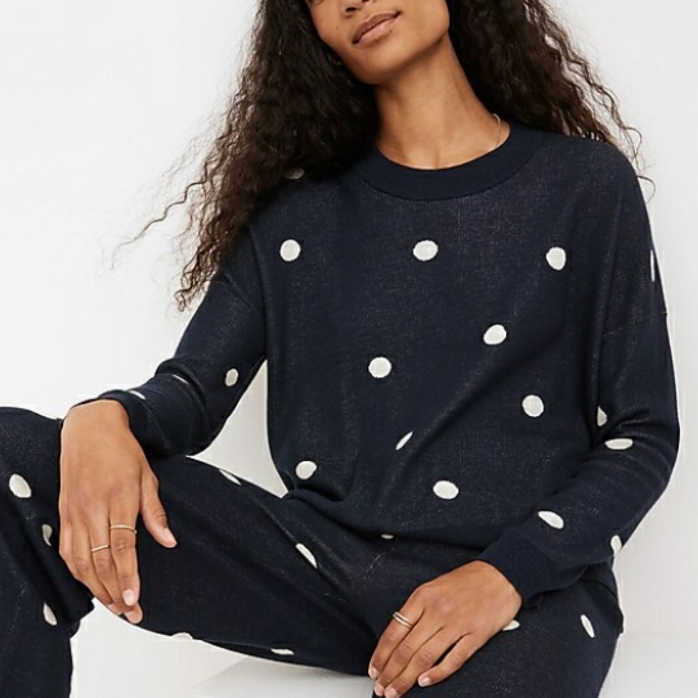 Madewell Dot Pullover Sweater Crew Neck Navy Cashmere Blend Size L